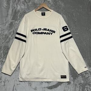 Vintage Polo Jeans Co Shirt Mens M Ivory 67 Varsity Striped Ralph Lauren 90s